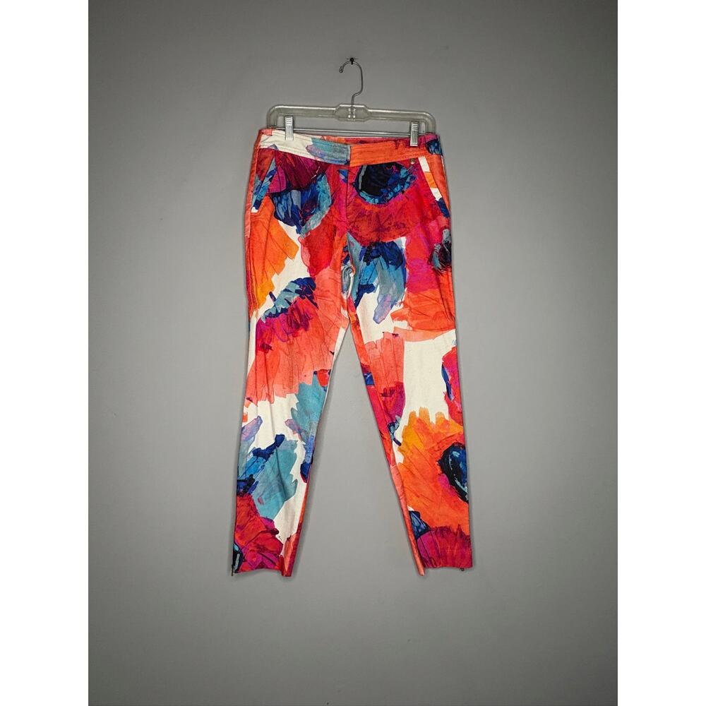 NWOT Trina Turk Women's Size 4 Haley Watercolor Orange Poppy Twill Pants